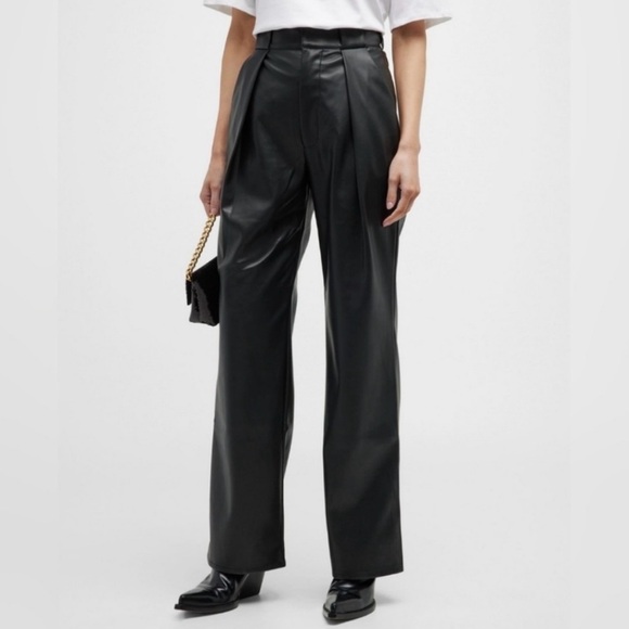 MOTHER Pants - MOTHER High Waisted Tunnel Vision Pleated Prep Sneak Feaux Leather Pants Size 27